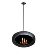 Le Feu Sky Black Dome bio-ethanol haard voor aan het plafond met een zwarte basis en brander