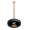 Le Feu Sky Black Dome bio-ethanol haard voor aan het plafond met een rose gold basis en brander