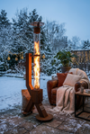 Green Flame Rocket Heater cortenstaal BPH-R100-T1-C detail met glazen vlambuis